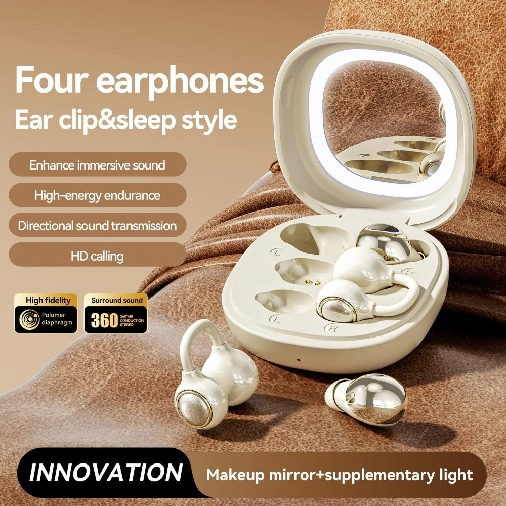 Noise Cancelling Wireless Earbuds Ear Hook In-Ear Open-Ear Earphones Long Battery Makeup Mirror Case Sleep Headphones