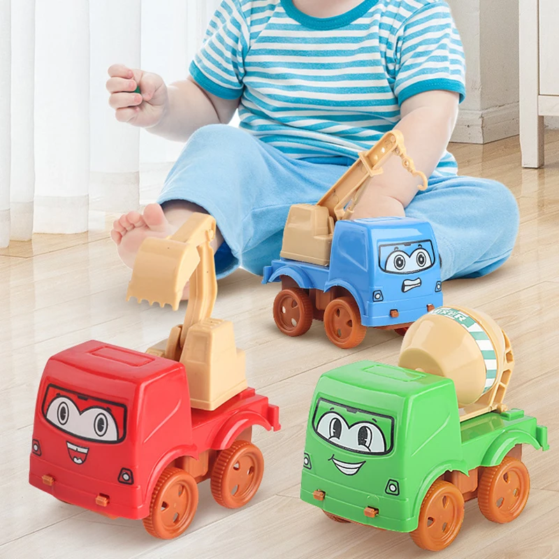 4pcs Children's Educational Toys Cartoon Engineering Fleet Fun Kids Multi-jointed Movable Excavator Dump Truck Toy Birthday Gift