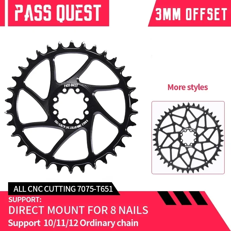 PASS QUEST 8 Nails Sprocket 3mm Offset 28-48T Round/Oval Road Bike Direct Mount Chainwheel for Sram ETAP AXS FORCE RED Crankset