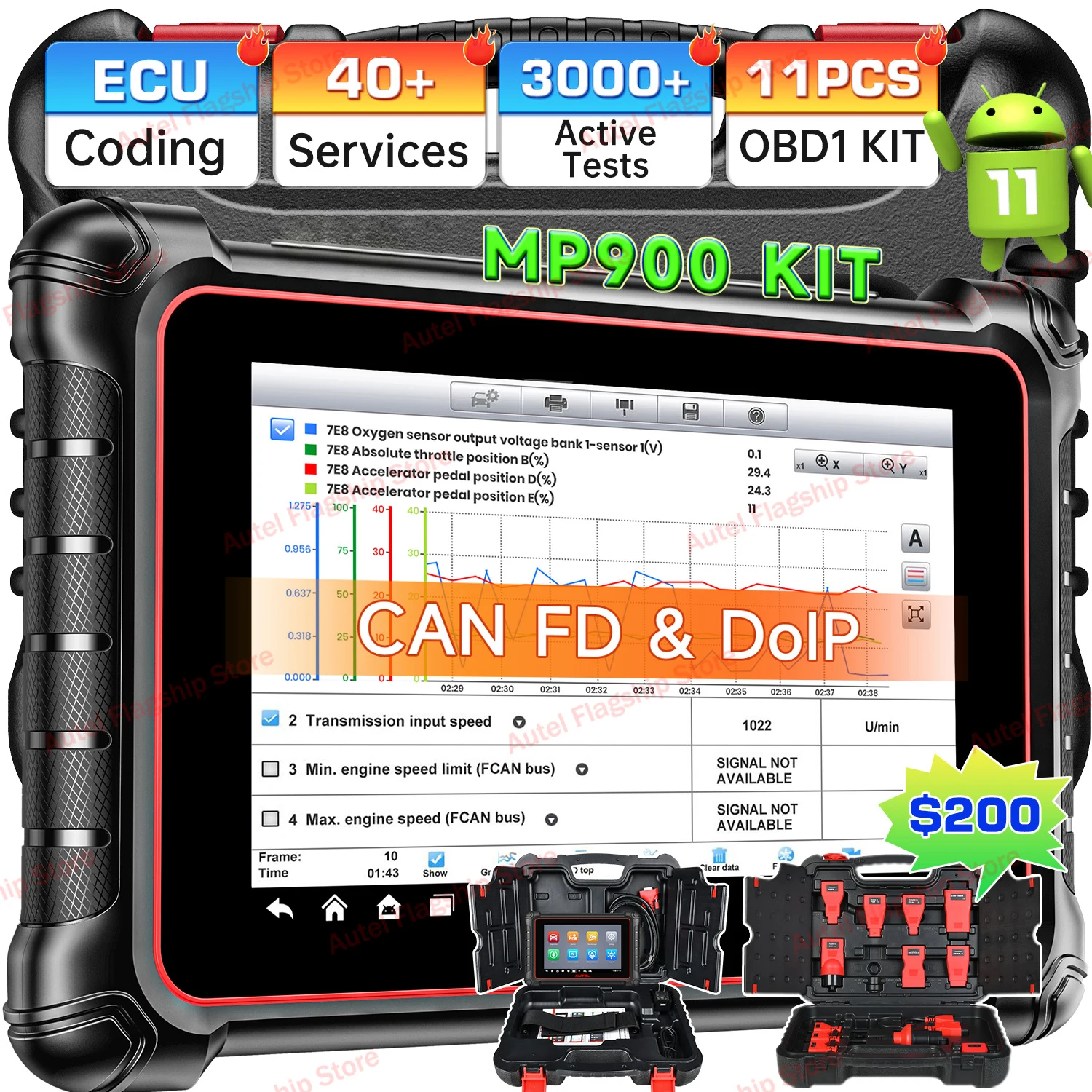 

Autel MaxiPRO MP900 KIT Инструмент для диагностики автомобилей всех систем Кодирование ЭБУ Активный тест 40+ Служит CAN FD&DoIP Обновлен MX900 MS906