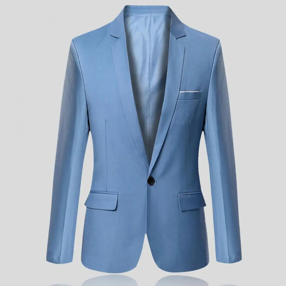 Chaqueta de manga larga con bolsillos y solapa para hombre, Blazer Formal de un solo botón, Color sólido, traje de negocios, ropa masculina