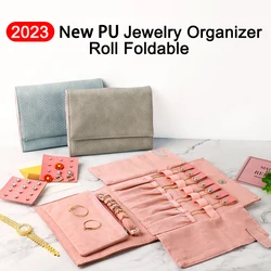 Travel Jewelry Organizer Roll Foldable PU Jewelry Bag for Journey-Rings Earrings Necklaces Jewerly Storage Bag