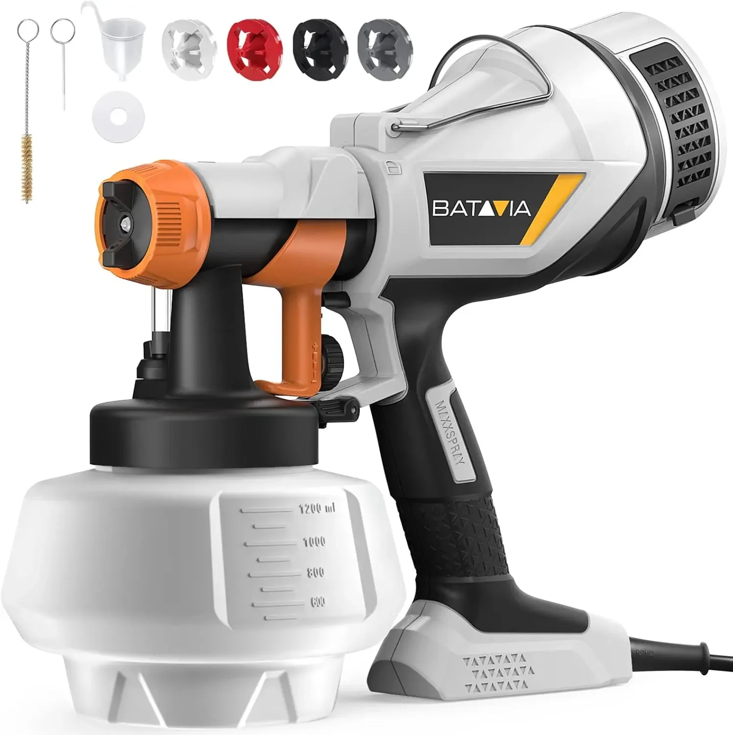 Sprayer - BATAVIA HVLP Electric Spray Paint Gun, 1200ML, 4 Nozzles, 3 Patterns, Paint Sprayer for House Painting, Home Int