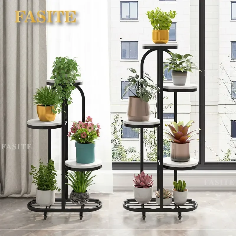 For Balcony Movable Wrought Iron Flower Stand Multi Layer Floor to Ceiling Shelf High End Light Luxury Green Dill Plant Rack