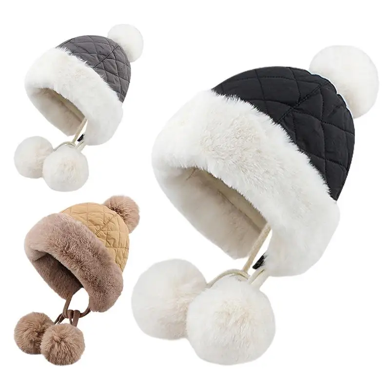 Peruvian Cover Ears Beanie Pompom Beanie Hat With Ear Flaps Stylish Pullover Hat For Women Girls Daily Beanies For Cold Weather