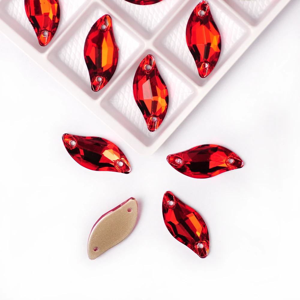 YANRUO 3254 Leaf Siam Red Glass Sew on Stones Art and Crafts Rhinestones Flatback Gemstones