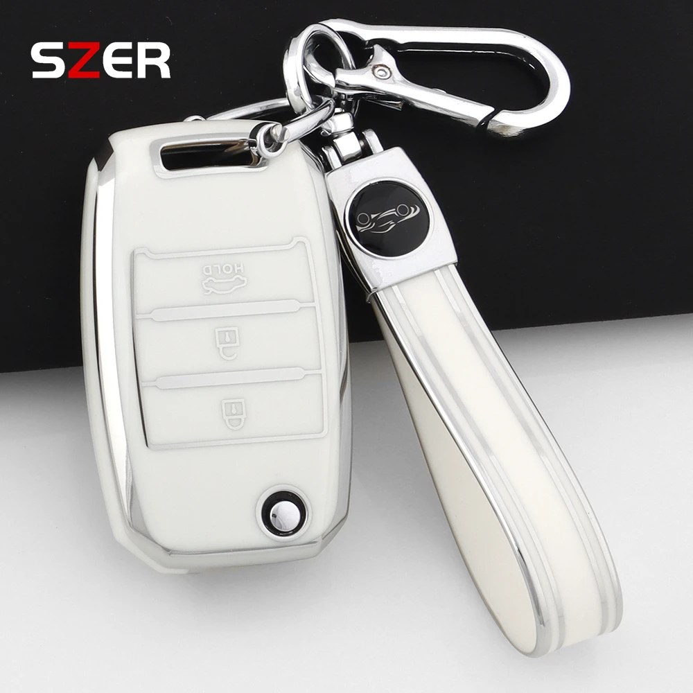 3 BTN TPU Car Folding Key Case Cover For KIA Rio 3 K2 Ceed Cerato K3 K5 Sorento Sportage Soul K4 Picanto Optima Forte Stinger