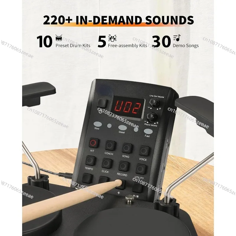 LEKATO Electronic Drum Set Portable Electric Drum Set for Beginner with Quiet Mesh Snare Drum Pads 220+ Sounds