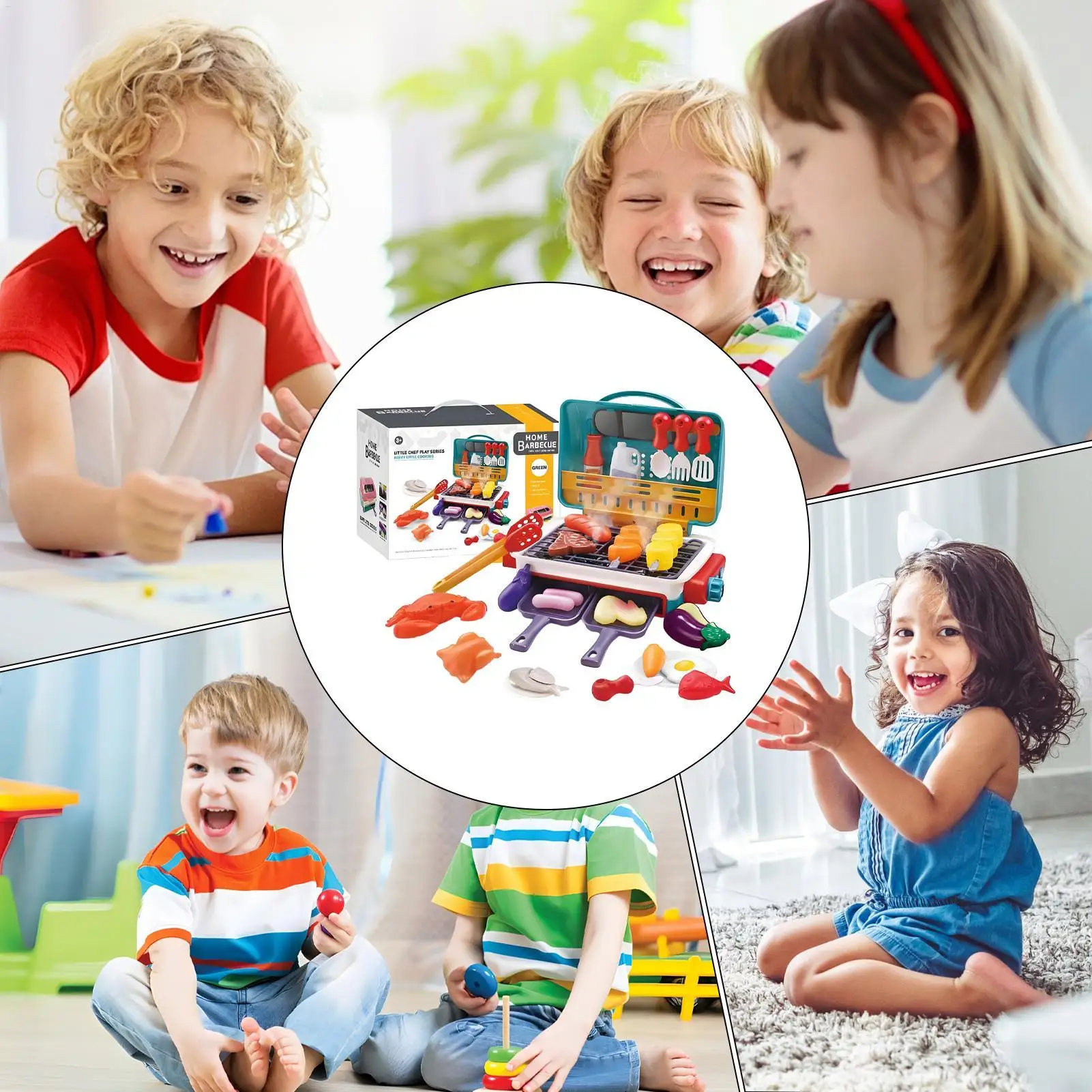 NEUES Kinder-BBQ-Grill-Spielset mit Ton und Licht, sensorisches vorgetäuschtes Grillspielzeug für Kleinkinder, Jungen, Mädchen, Kinder