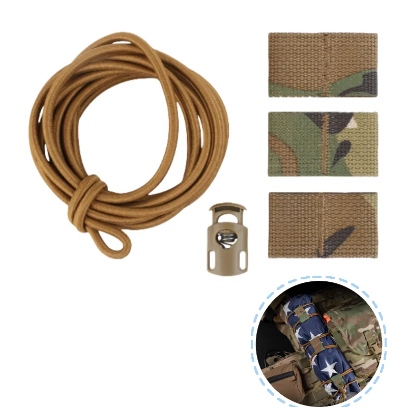 

Комплект банджи-шнура с флагом и фиксирующими лентами, надежное крепление для жилета MOLLE, прочный аксессуар для уличного оборудования