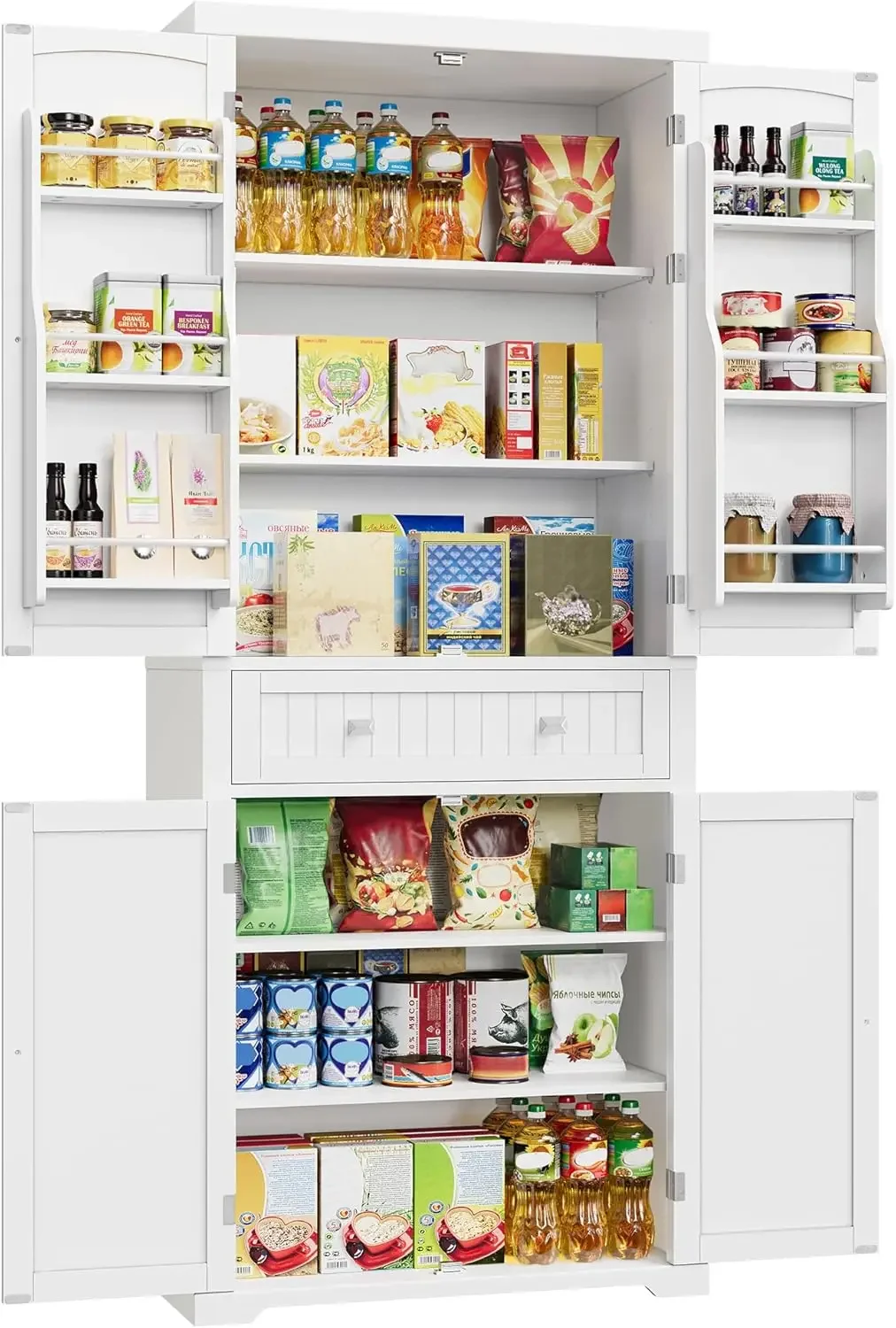 Pantry Cabinet, 71.7-Inch High Freestanding Tall Cupboard Storage Cabinet with a Drawer, 2 Cabinets, 4 Adjustable Shelve