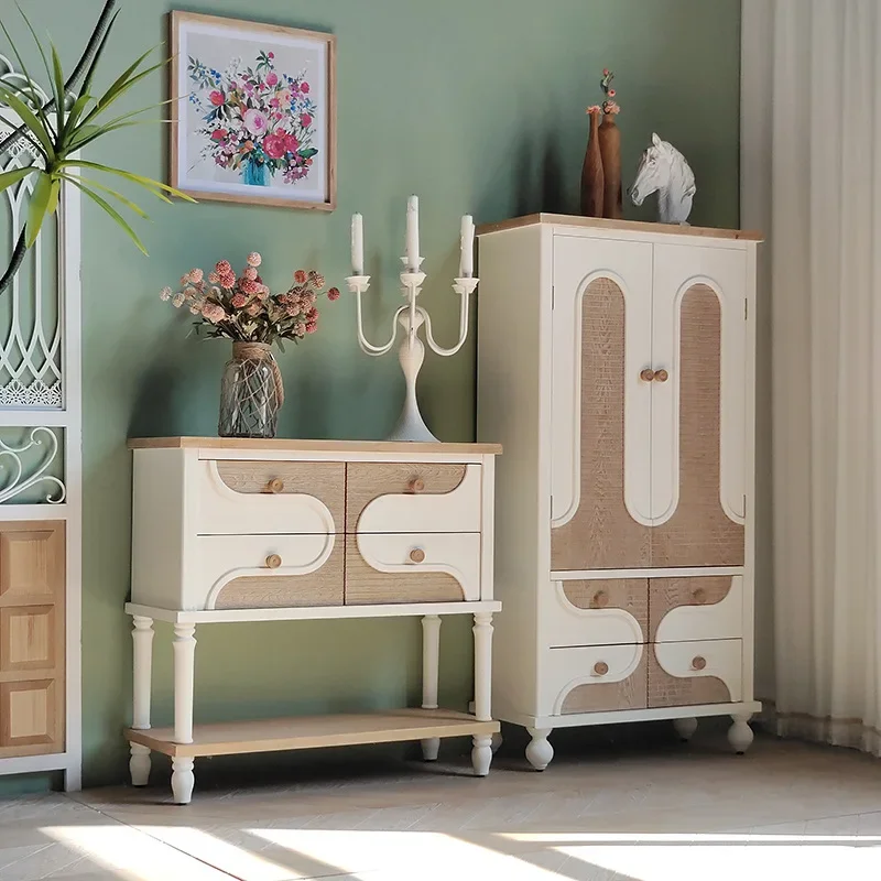 Cream style retro solid wood sideboard, sideboard storage, pantry cabinet, living room entrance, wall-to-wall console table, hom