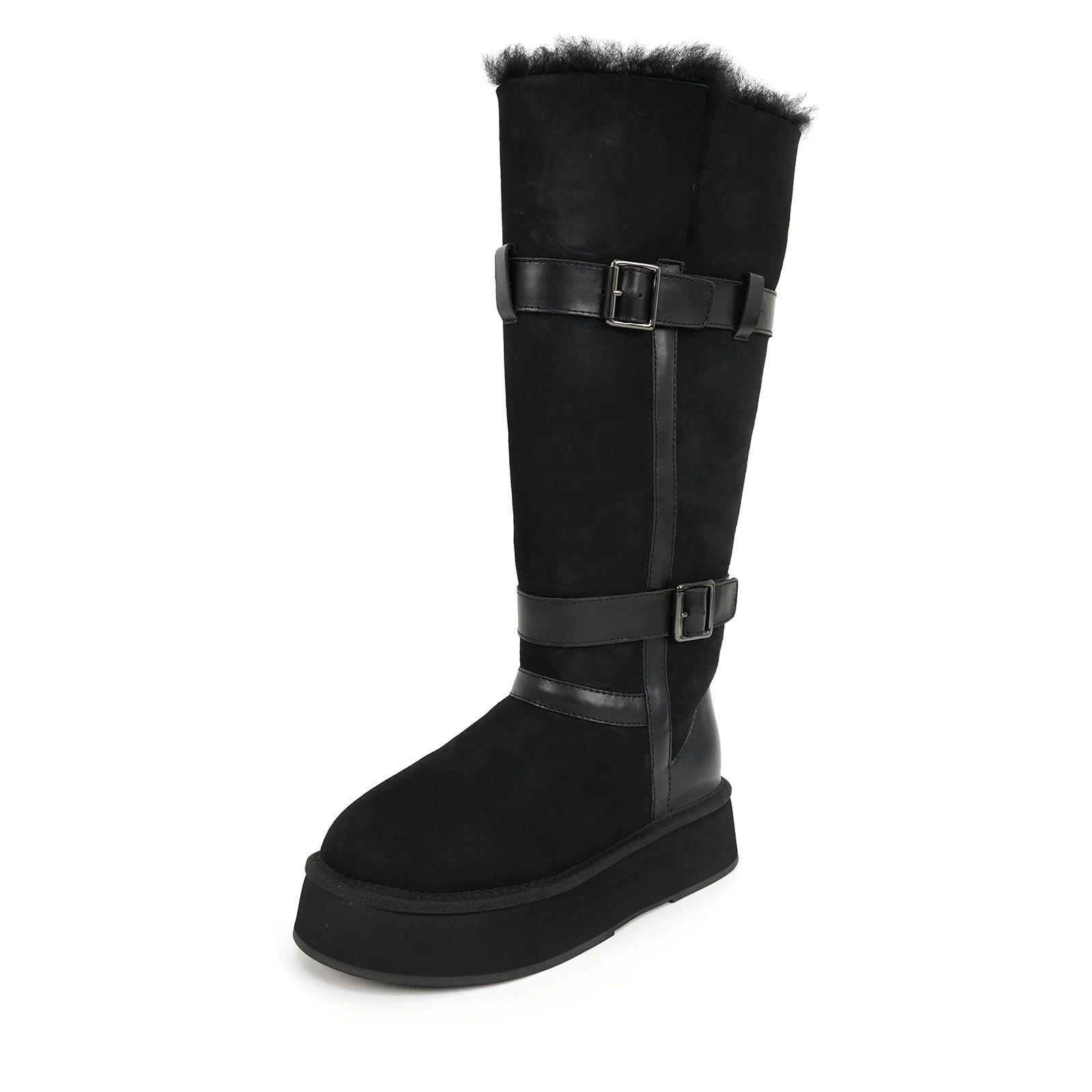 Winter sexy women's snow boots, luxurious leather boots, 100% wool thick soled warm boots, solid color waterproof wool boots