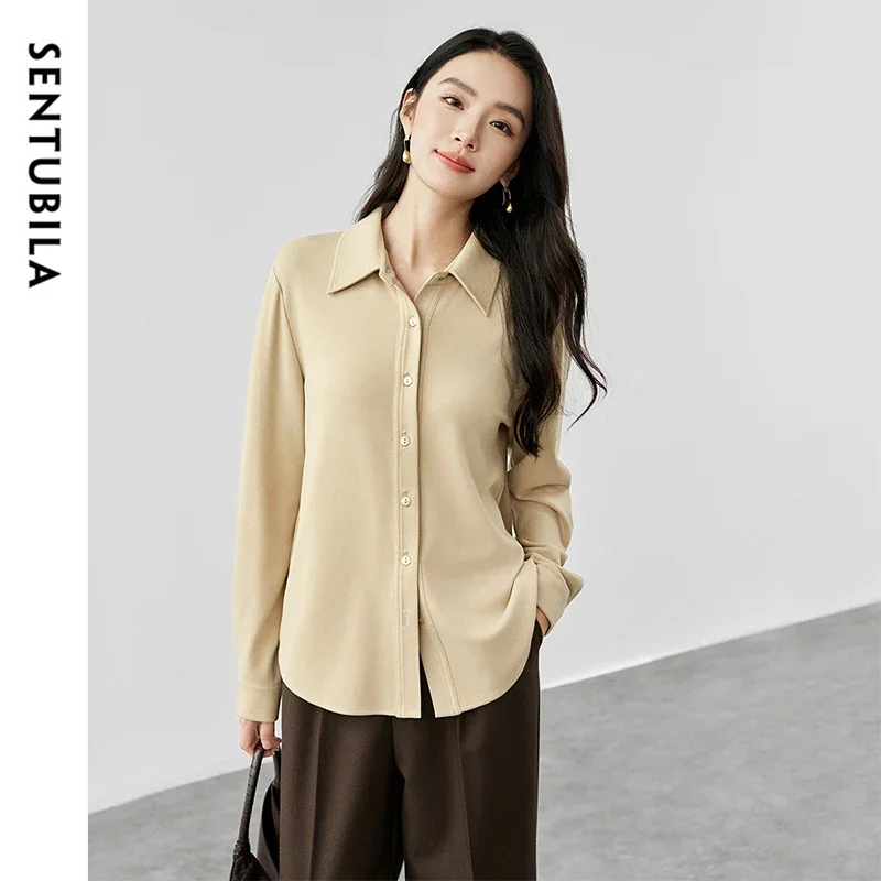 

SENTUBILA Solid Women Shirts 2025 Autumn Basics Straight Commute Turn Down Collar Thick Tops Female Shirts & Blouses 144C57278