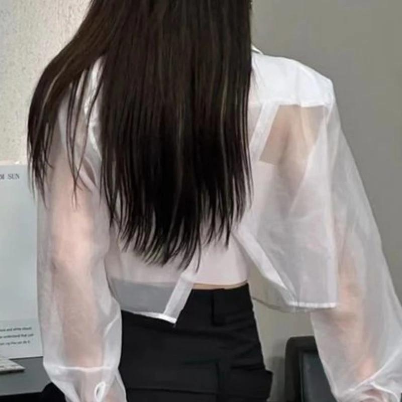 Sun-proof Blazers Women Cropped See-through Back-slit Summer Aesthetic Patchwork Streetwear Office Lady Fashionable Outwear 2023