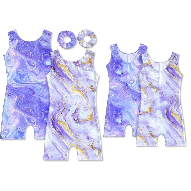 

Girls Two-Piece Gymnastics Leotard Set Kids Shiny Colorful One Piece Tumbling Outfits With Hairband