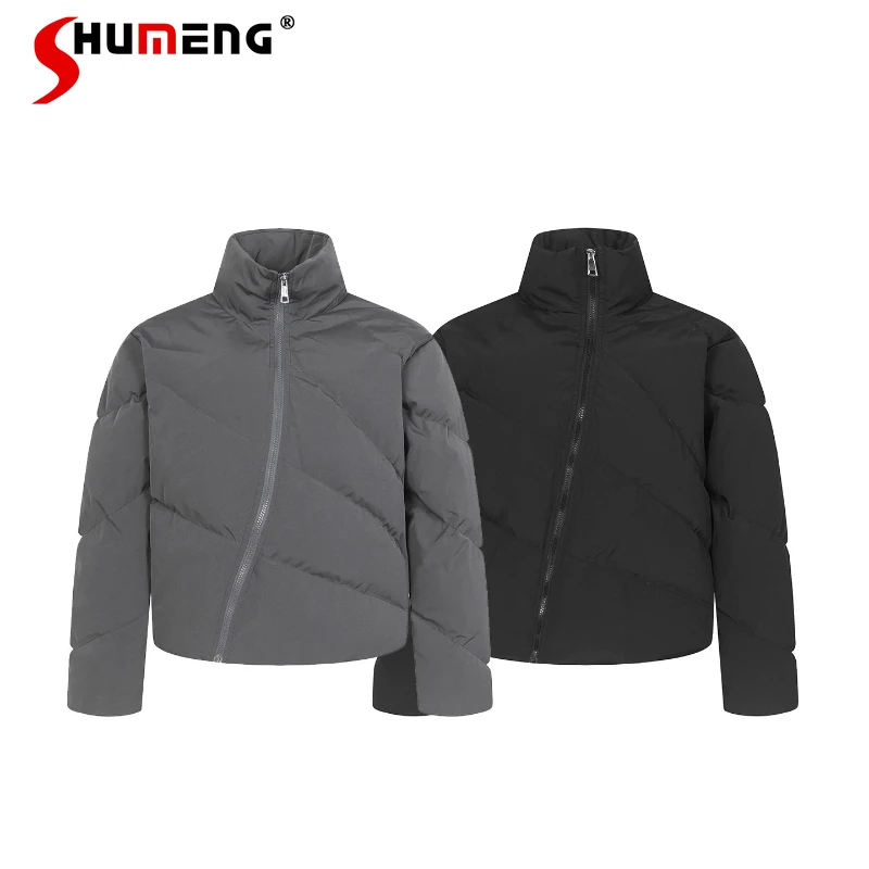 2025 Men's Winter New Irregular Zipper Thickened Stand Collar Parkas Men's American Style Retro Warm Parkas Solid Color Coats