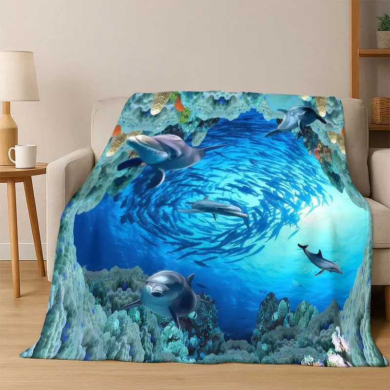 3D Illusion Pattern Hallucination Underwater Flannel Blanket Soft Warm Blanket Throw Blanket for Bedroom Living Room Bed Travel