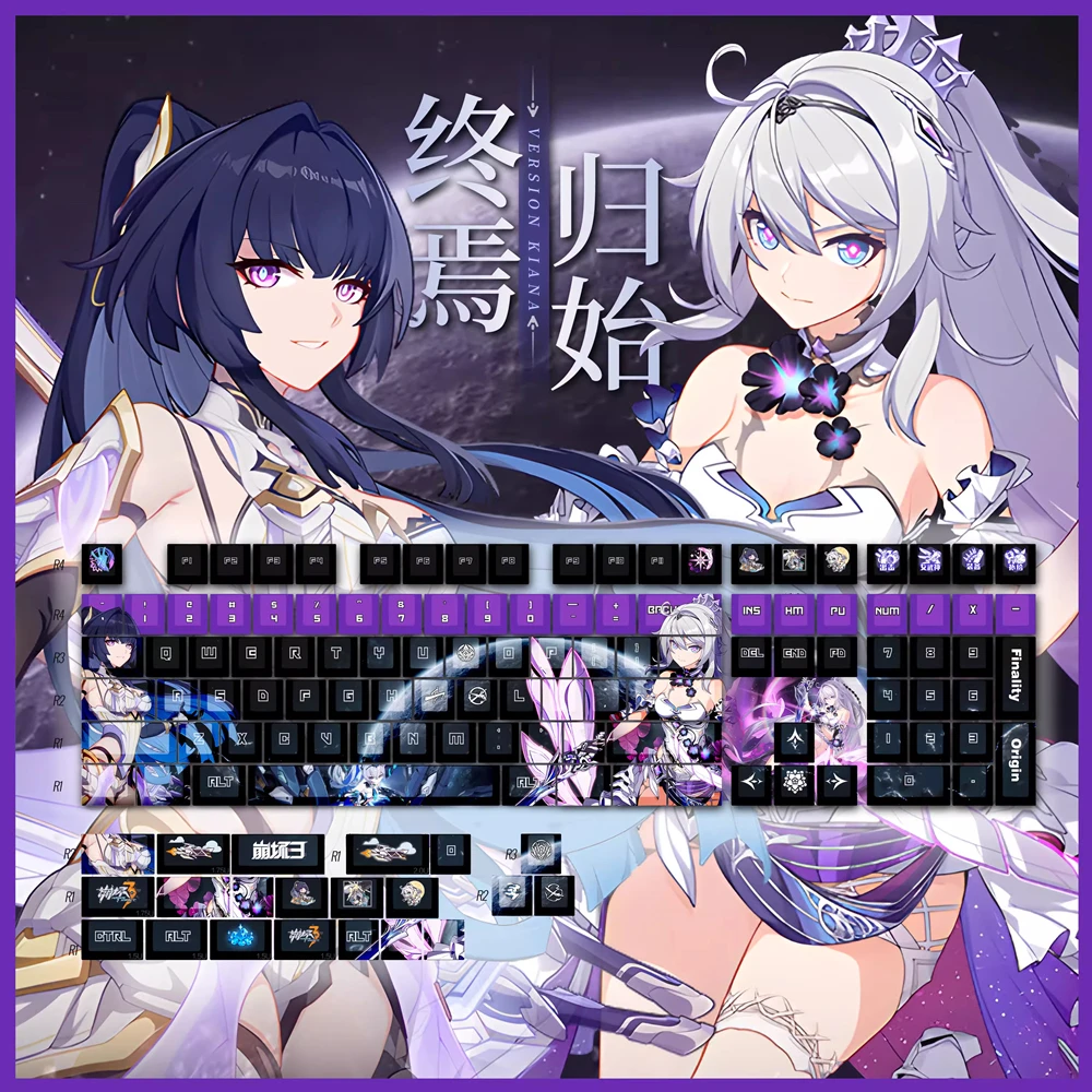 

Kiana 128 PBT Keycaps Honkai Impact Game DYE Sublimation Key Cover Cherry Cross MX Switch Key Caps for Mechanical Keyboard Gift