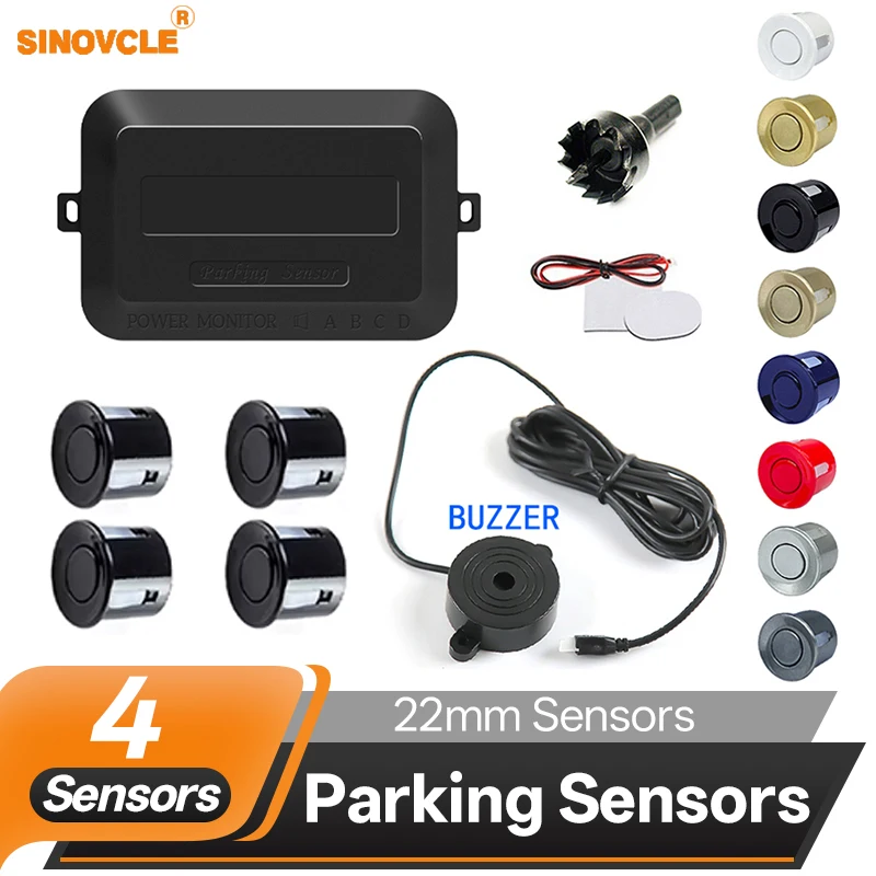 

Sinovcle Car Parking Sensor Kit Buzzer Backup Radar Sound Alert Indicator Probe System with 4 Sensors 22mm