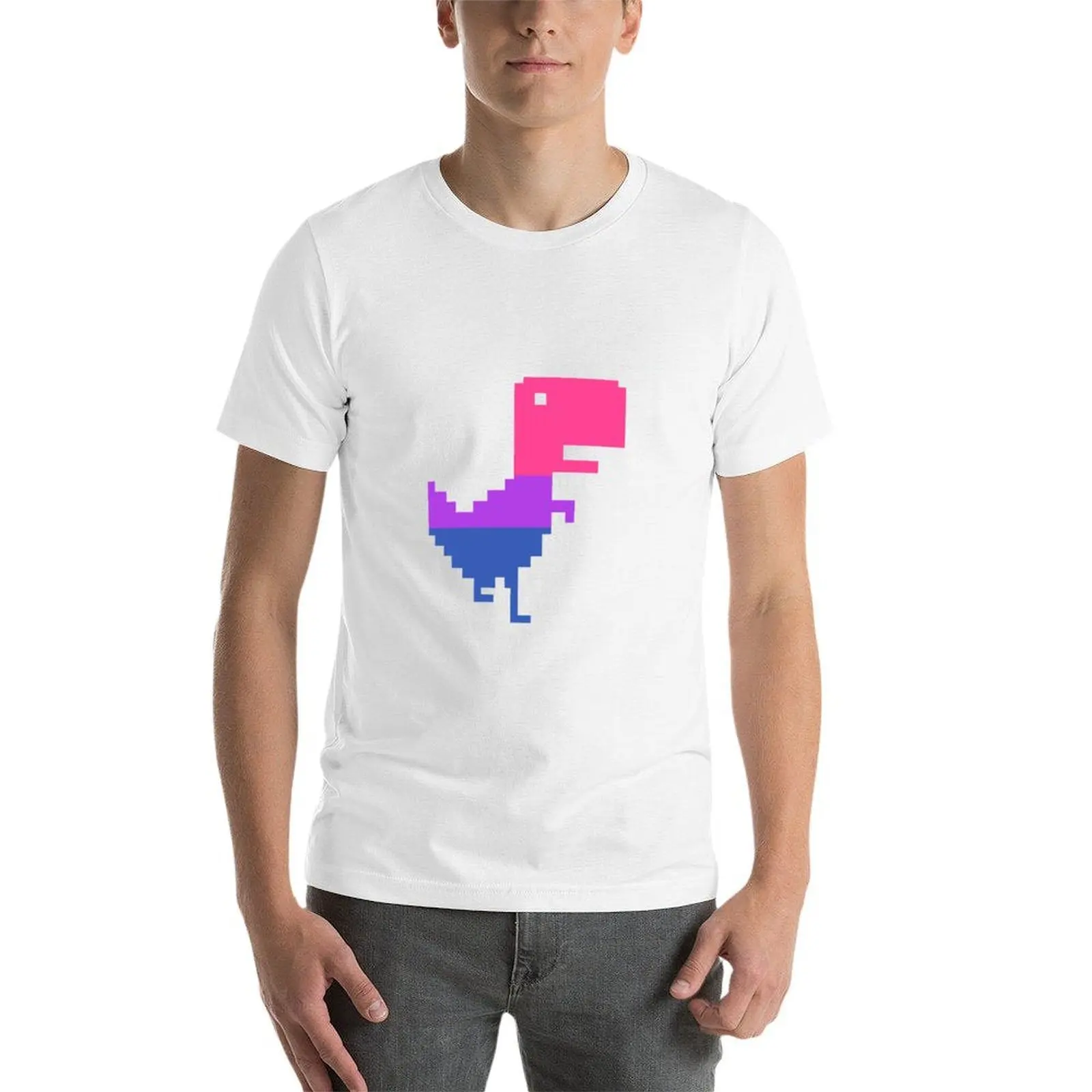 جوجل كروم دينو تي ريكس LGBT ثنائي الجنس فخر العلم ديناصور تي شيرت تي شيرت للرجل القطن أنيمي تي شيرت للرجل تي شيرت
