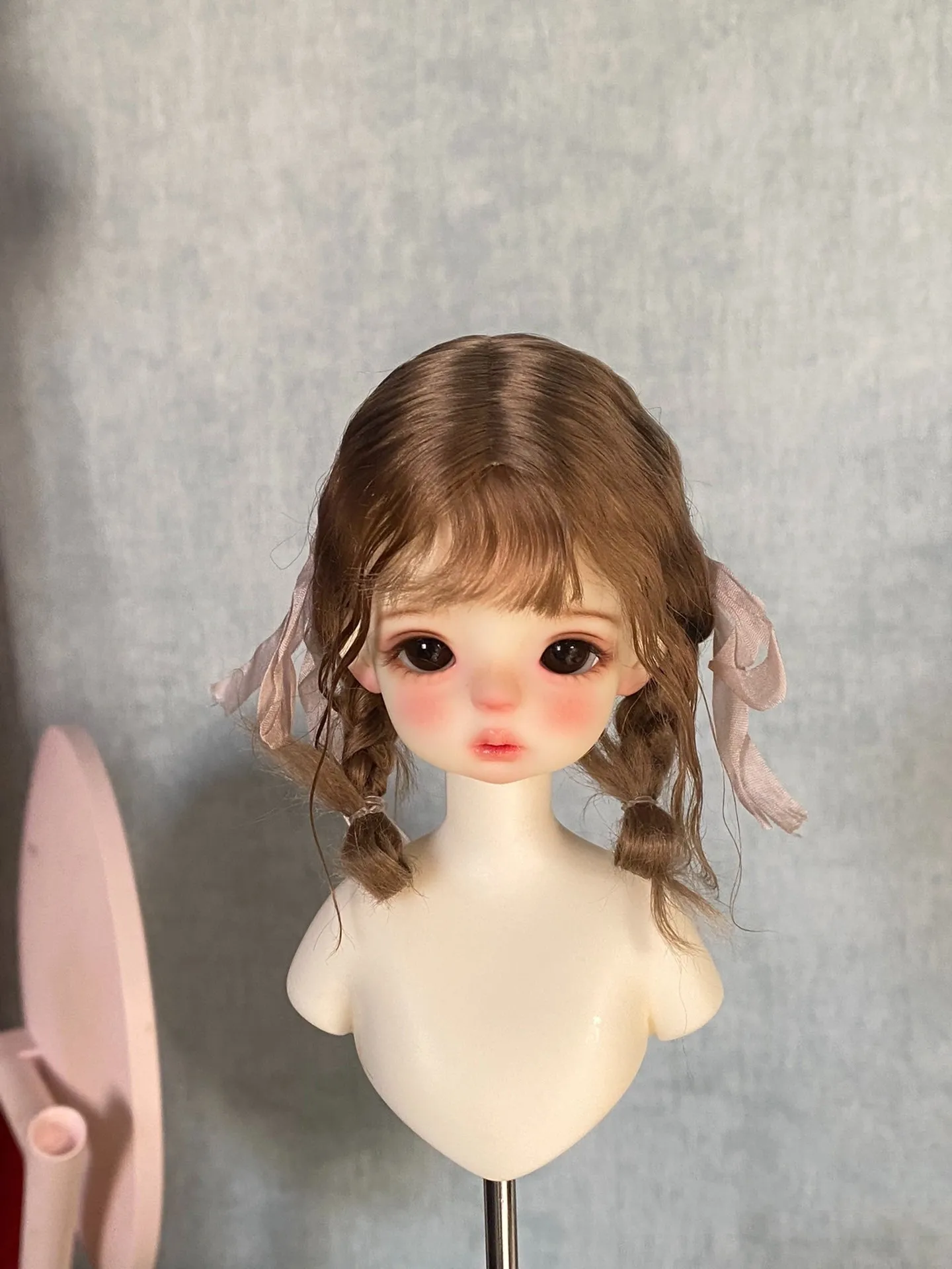 

BJD Wig 1/6 Mohair Three Layer Gauze Hard Head Shell Non-Sour Hair, Chestnut Brown Wig Free Shipping