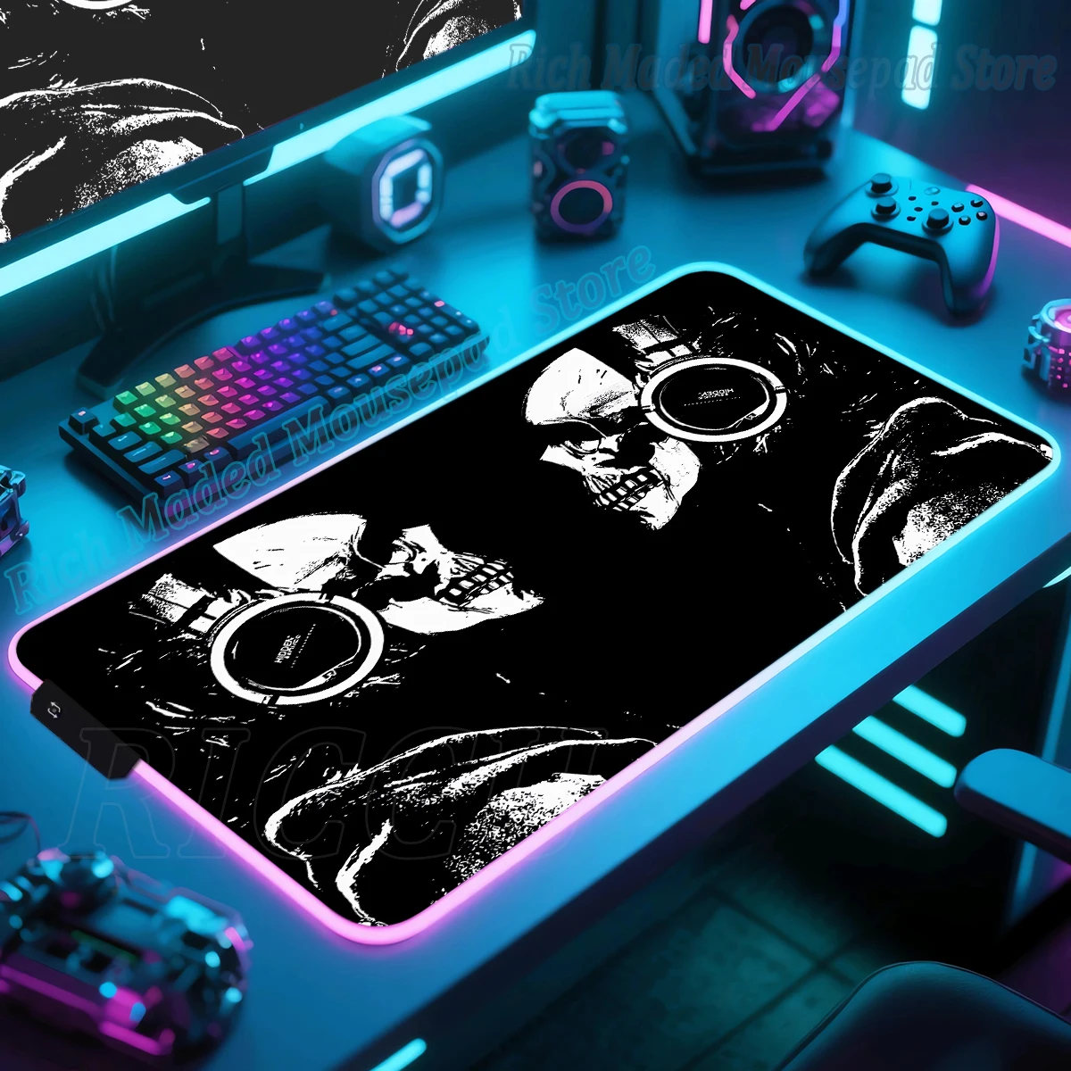 

LED Gaming Mousepad Dark Horror Skull Desk Mat PC Gamer XXL Mousepad RGB Mouse Pad Luminous Mouse Mice Mat With Backlight Carpet