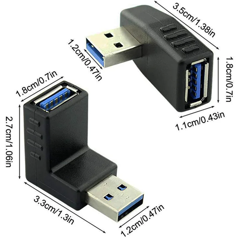 Acopladores adaptadores USB ABT-8PCS Conector USB macho a hembra de 90 grados - Incluye adaptador de ángulo izquierdo, derecho, arriba y abajo