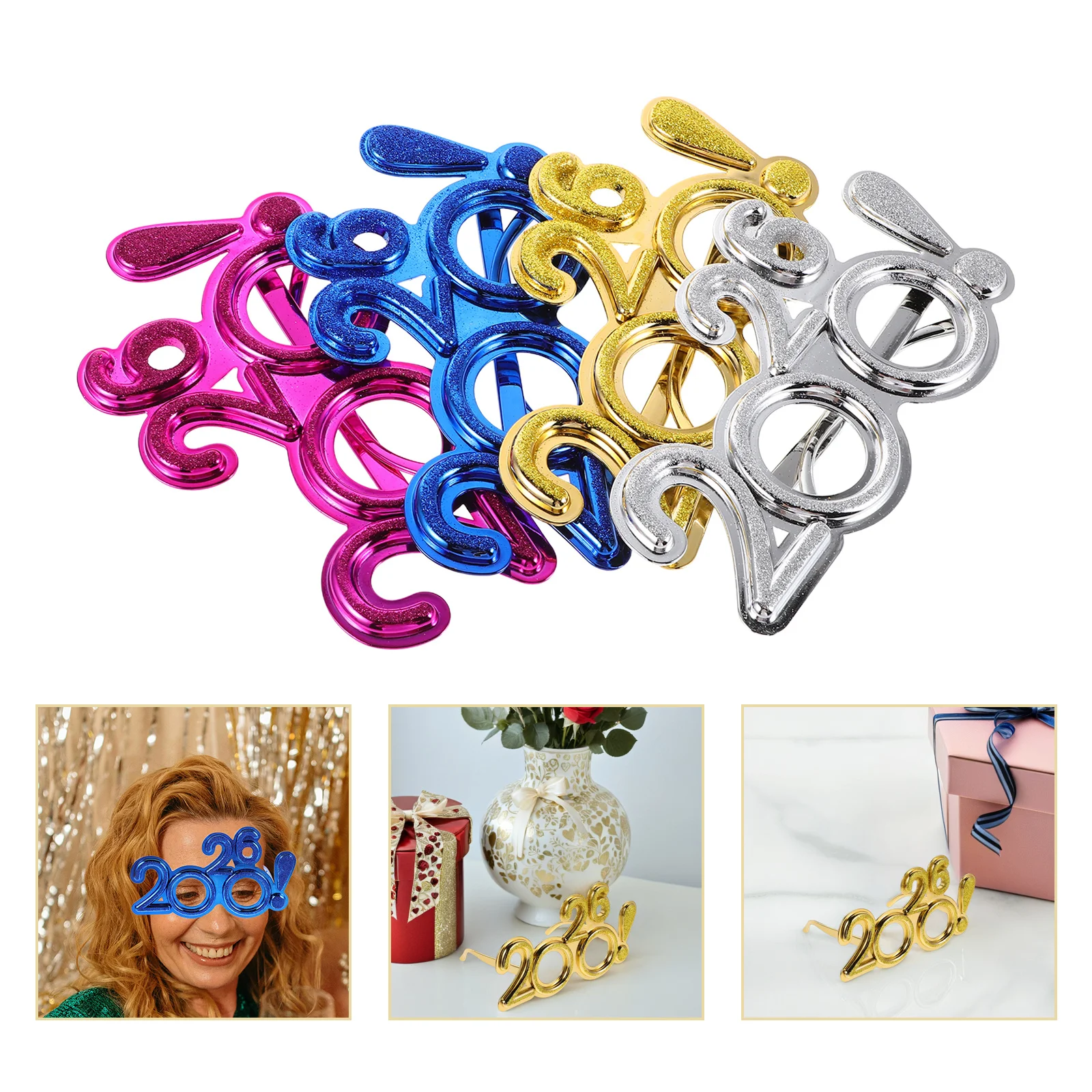 4 قطعة السنة الجديدة 2026 نظارات الحفلات مهرجان الزخرفية النظارات الشمسية البلاستيك كابينة تصوير الدعائم متعة نظارات متعة للحزب