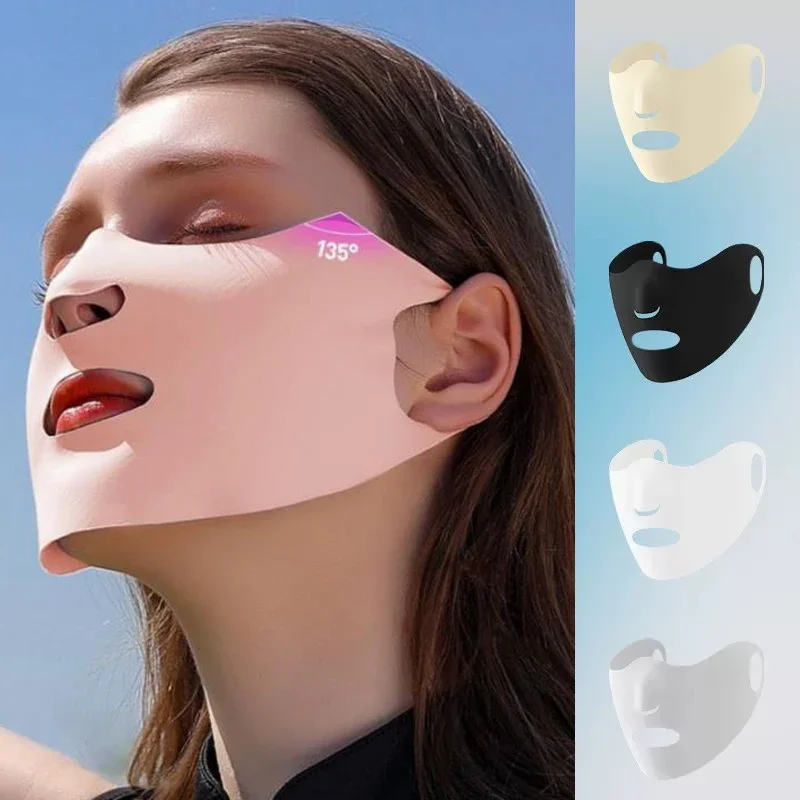 Zomer Zijden Sjaal Effen Kleur Buiten Zon UV-bescherming Ijs Zijde Gezichtssjaal Zonnebrandcrème Sluier Zonnebrandcrème Masker Anti-uv