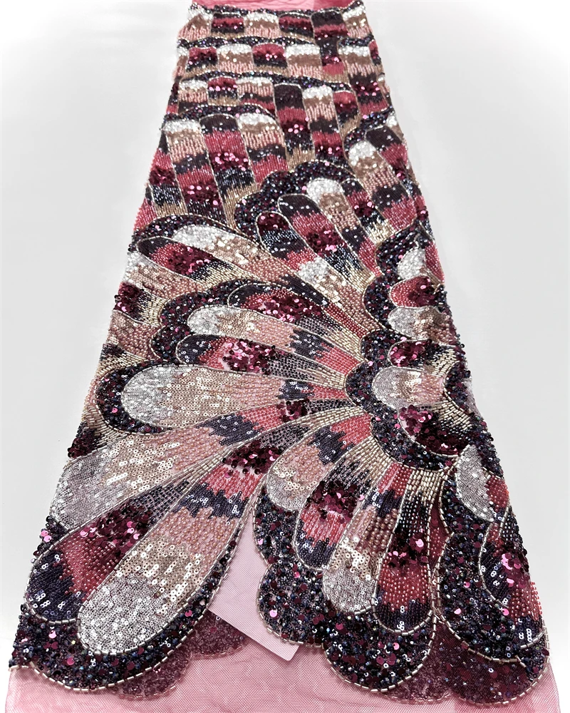 

Luxury French Mesh Lace Fabric Beaded Sequins African Nigerian Style Wedding Dress Embroidery Sewing Material