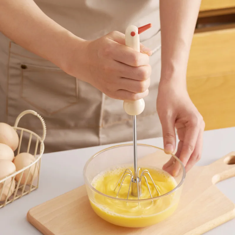 Manual Press Egg Beater Cute Bird Shape Semi Automatic Rotary Stainless Steel Mixer Kitchen Home Use