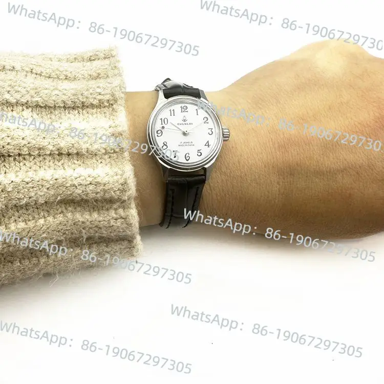 

Shanghai Chunlei Brand Watch Women's Manual Winding Mechanical Watch Stainless Steel Number Leather Strap 17 Diamonds Retro