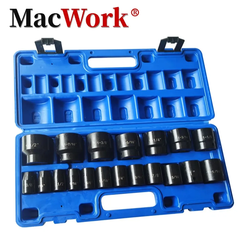 

19 Piece Set 1/2 inch British Short Set Impact Sleeve Pneumatic Sleeve Socket Kit with Storage Toughbuilt Impact Socket Set