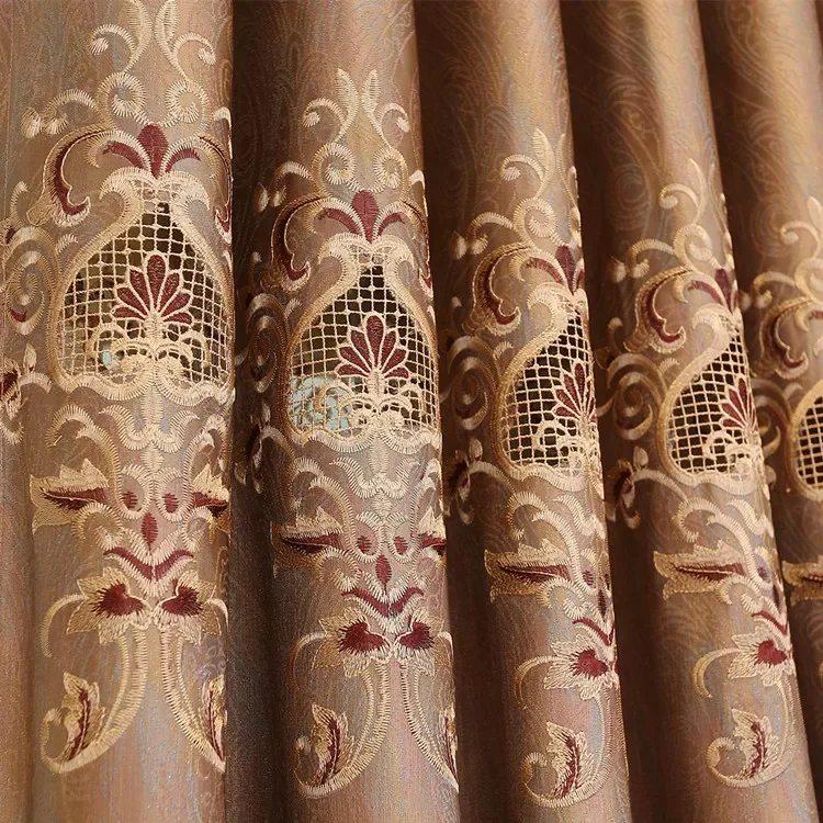 New European Luxury Curtains for Living Room Bedroom Villa Fabric Custom Finished Gold Luxury Water Soluble Embroidery