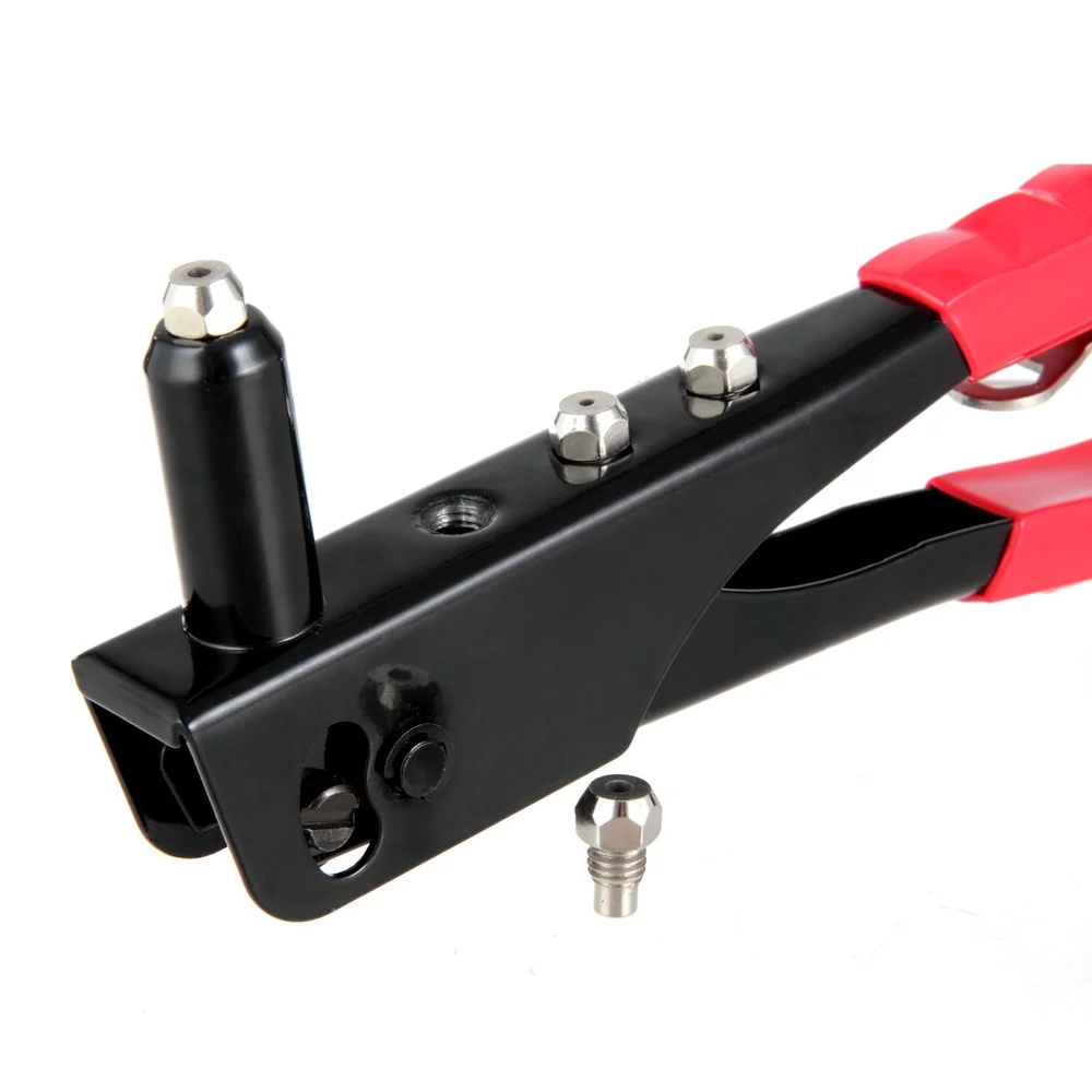 9.5 Inch Right Angle Rivet Tool with 40 Assorted Rivets Spring Loaded Handle Slim Nose Design DIY Metal Projects