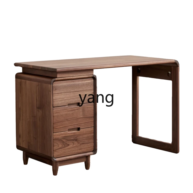 LMM black walnut desk, chest, integrated all-solid wood Japanese-style small apartment study, household computer desk