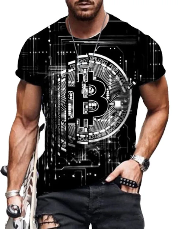 Mens T Shirt For Men Clothing Unisex Bitcoin Graphic 3D Printing T-shirt Summer Tops Short Sleeve Fashion Casual Oversized Tees