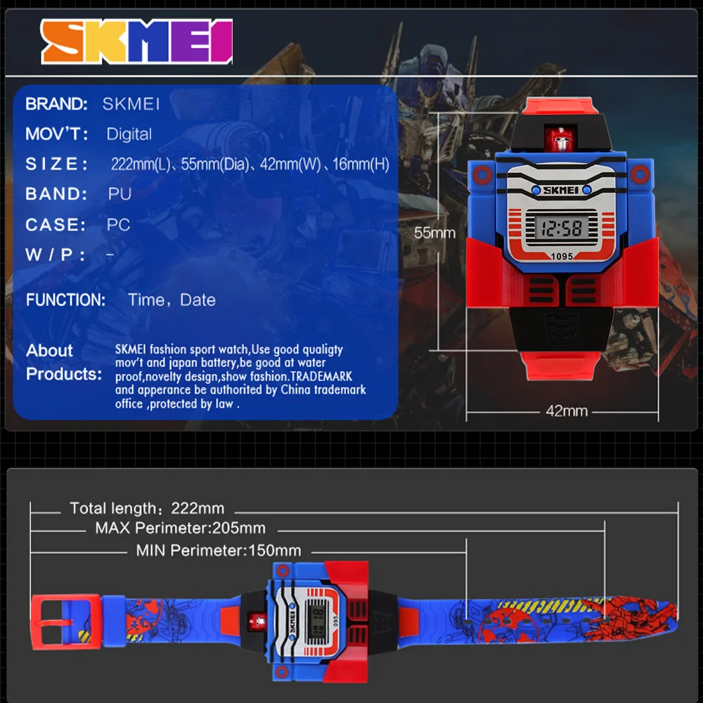 SKMEI Orologi per bambini LED Digital Cartoon Sport Orologi per bambini Robot Trasformazione Giocattoli Ragazzi Orologi da polso montre enfant 1095