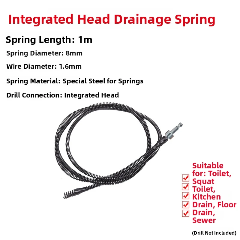

Plumbing Drain Snake 8mm Steel Wire Auger for For toilet Sink Bathtub Drain Clearing Works with Standard Electric Drill