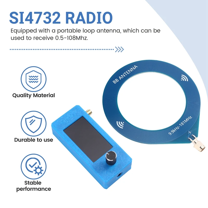 SI4732 Радио SMA Интерфейс 0,5-108 МГц Полнодиапазонный AM FM LSB USB-радио с цилиндрической антенной 1,9-дюймовый IPS-экран