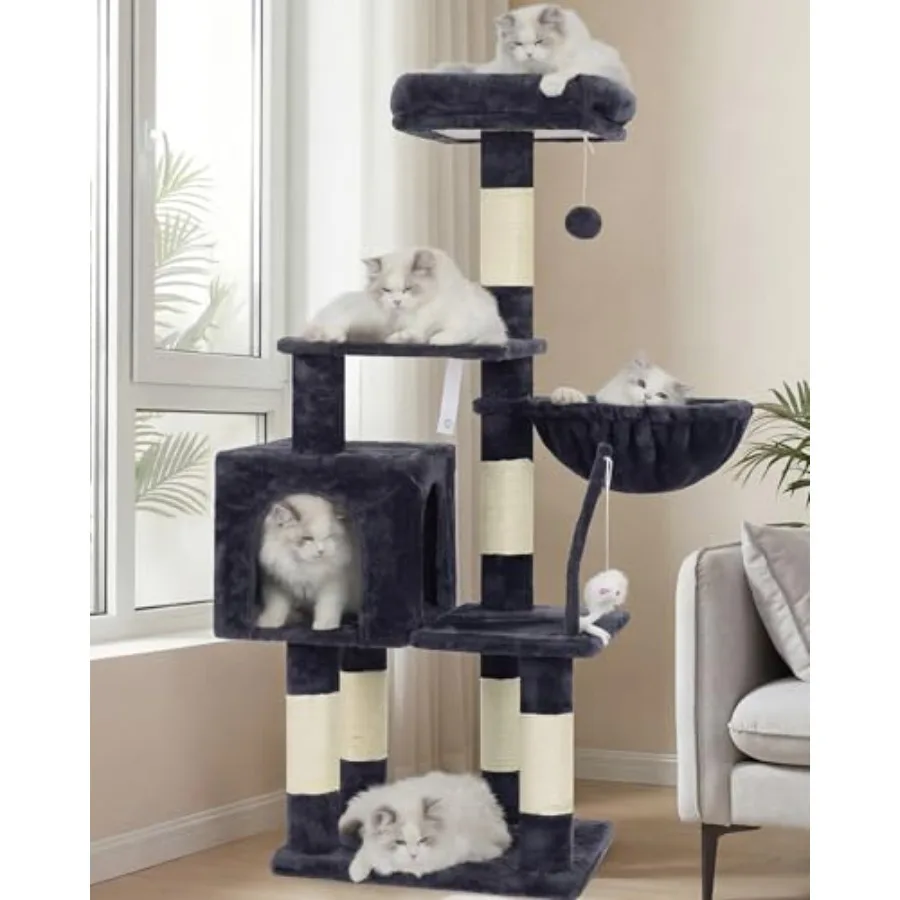 

Кошачья лежанка-когтеточка с игрушками, домик-башня для кошек, уютный гамак и сизалевые столбики для когтеточек Smo