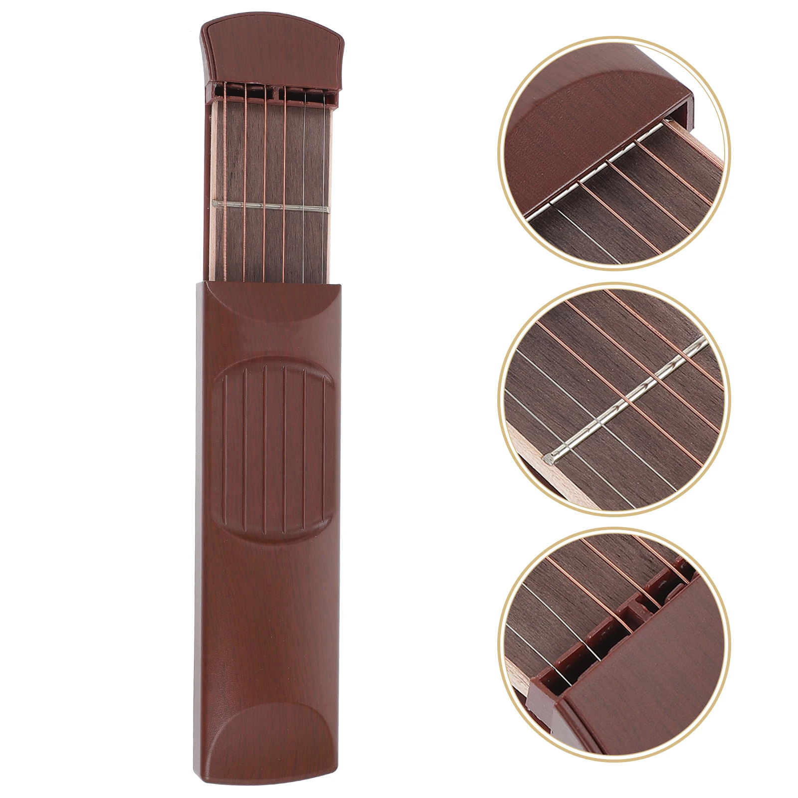 

6 String Pocket Guitar 4 Fret Chord Trainer Brown Compact Acoustic Guitar Practice Tool For Beginners Durable Portable