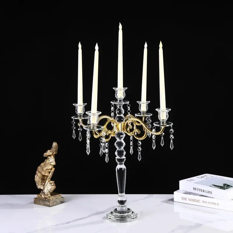 Vintage Crystal Candlestick Holder European Style Wedding Centerpiece Retro Table Decor for Dining Room Home Soft Furnishing