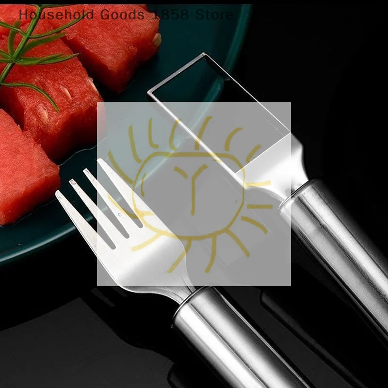 

1pcs 2-in-1 Stainless Steel Fruit Cutters Dual Head Watermelon Fork Cutter Slicer Tool For Home Kitchen Gadget Melon Cube Cutter