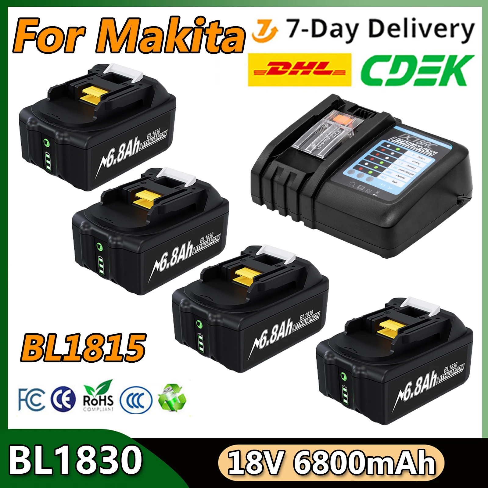 6.8Ah Battery 18v For Makita BL1830 BL1850B BL1850 BL1840 BL1860 Battery & Charger 18v 6800mAh Replacement Power Tool Batteries