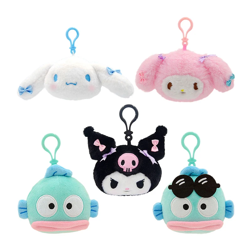New Plush Doll Sanrio Head Shape Small Charm Series Kawaii Kuromi My Melody Cinnamoroll Pendant Backpack Keychain Birthday Gifts
