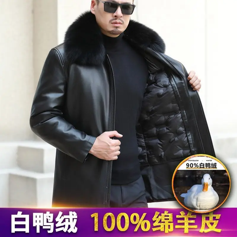 Winter Genuine Leather Jacket Men Fox collar Sheepskin Down Jacket Male Thicken 90 White Duck Down Coat Man Puffer Men\'s Clothes