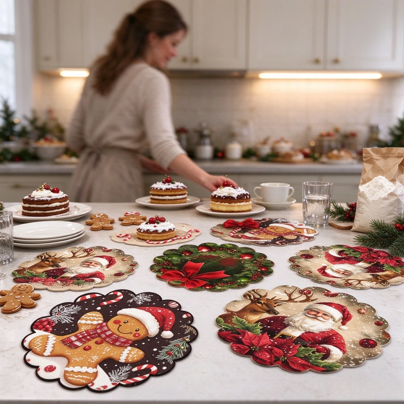 Round Diatom Christmas Round Drain Mat Diatom Mud Anti Scalding Thermal Insulation Table Mat Holiday Table Decoration Meal Mat