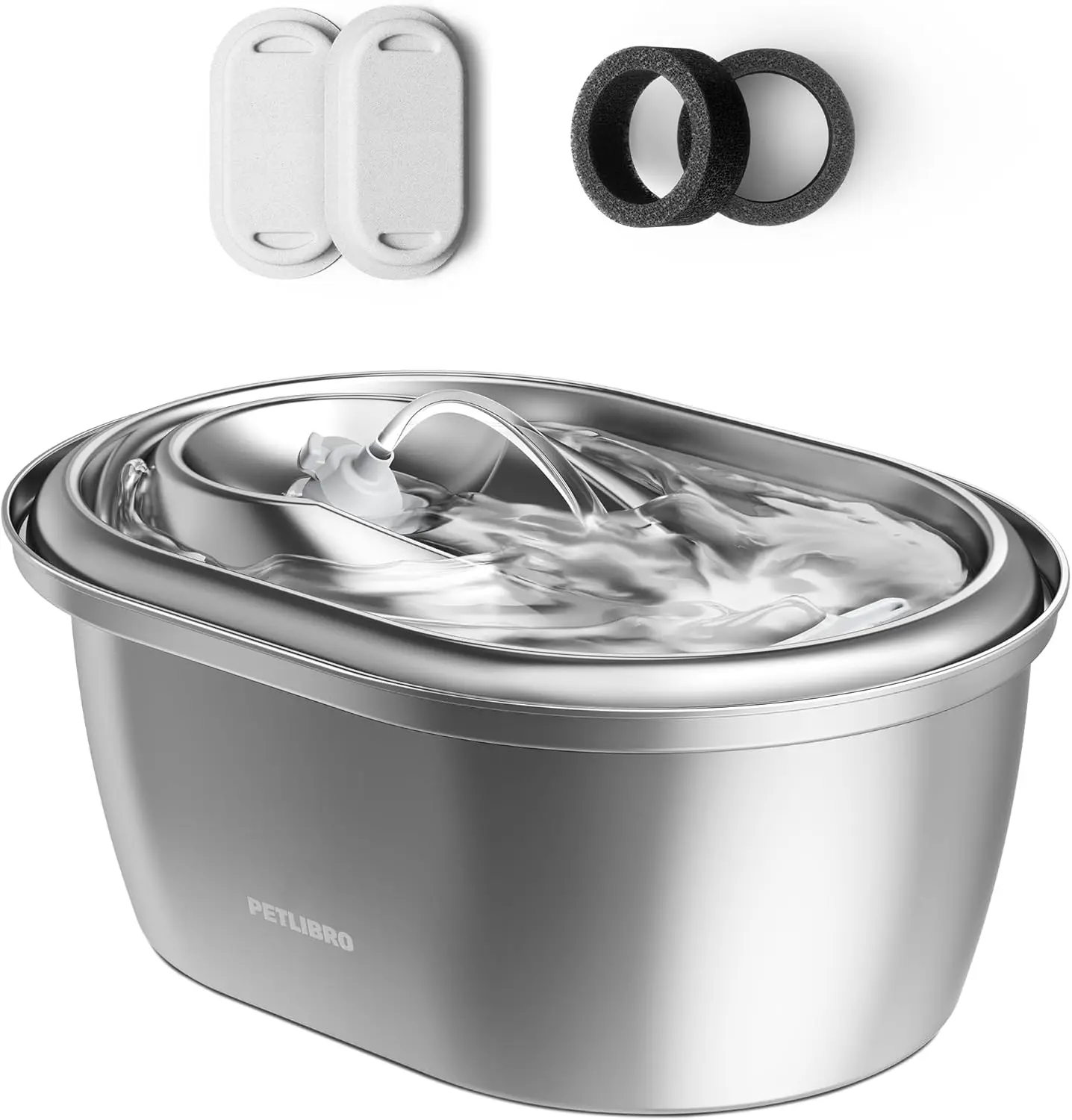 

Stainless Steel Cat Water Fountain, 101oz/3L Automatic Water Dispenser for Cats Indoor, Quiet Pet Fountain with 2 Filters, Adjustable Flow, Also for Small Dogs